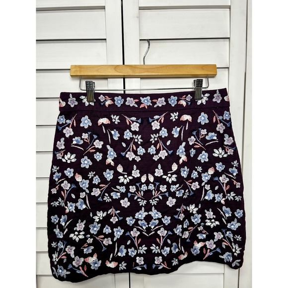Loft Floral Embroidered Boho Lined Mini Skirt Women's Size 8 Purple - Picture 4 of 11